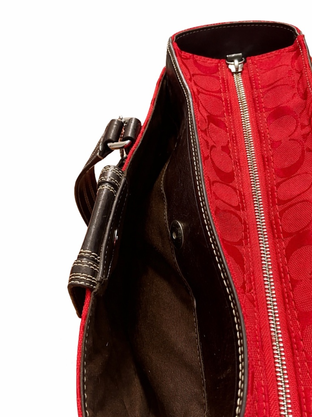 Coach Red Signature Canvas Tote with Dark Brown Leather Accents - Picture 4 of 7